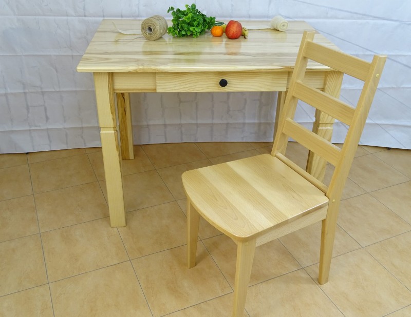 Stół z szuflada jesion naturalny i krzesło Ola.