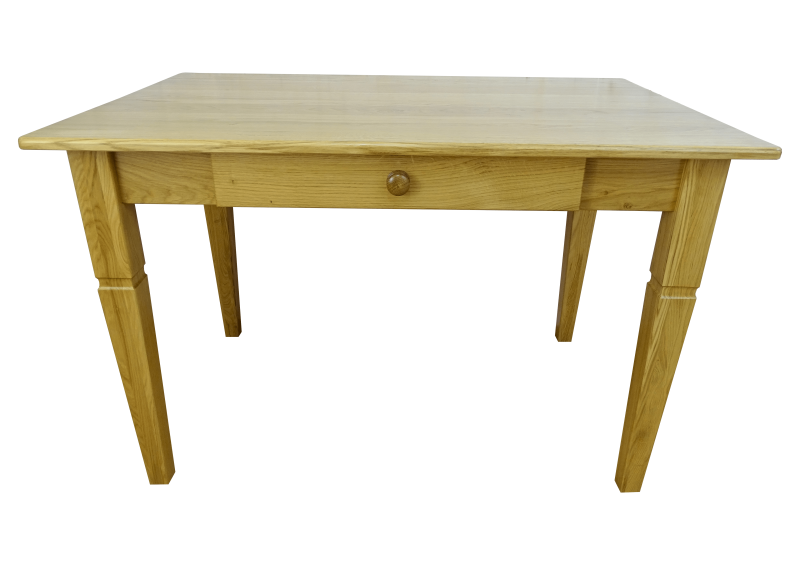 Stół z szufladą drewno dębowe kolor lakier naturalny.