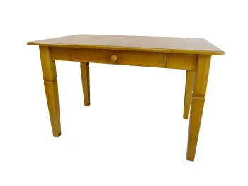 Stolik z drewnianym blatem, szufladą i eleganckimi nogami wykonany z drewna bukowego