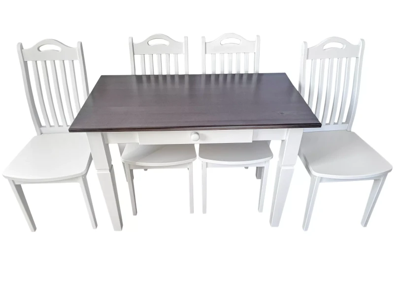 2 Stół z szufladą blat popiel reszta biała + 4 x Mila 1 biała-3.webp