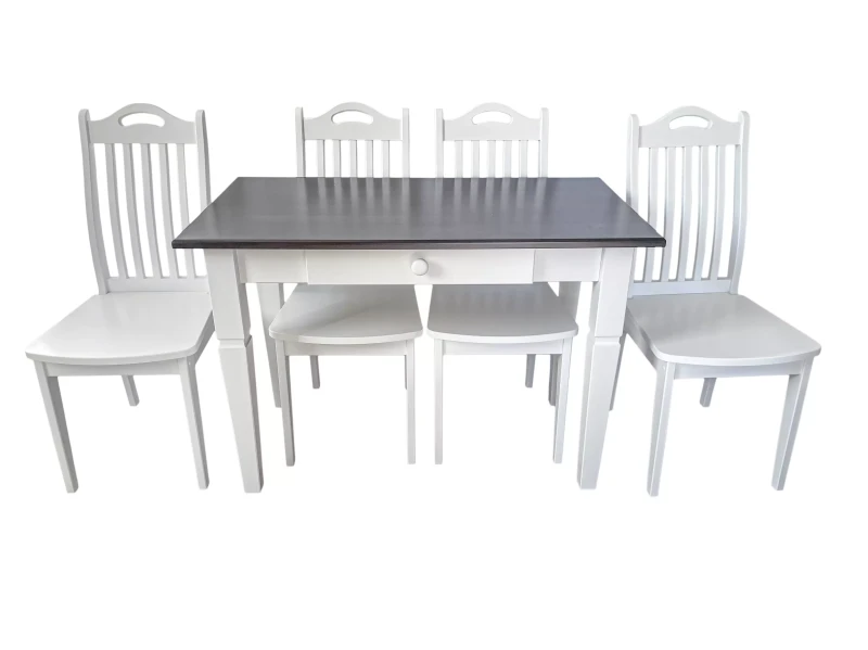 2 Stół z szufladą blat popiel reszta biała + 4 x Mila 1 biała-1.webp