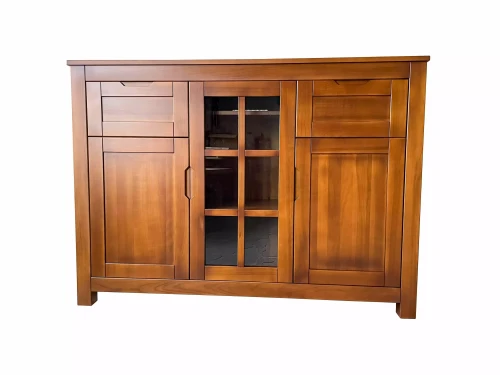 Komoda o gabarytach witryny wysoka masywna lite drewno ramowa ze szprosami i szufladami