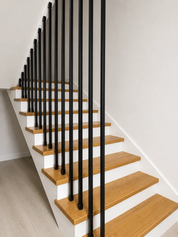 Dwukolorowe schody Dębowe z czarną balustradą