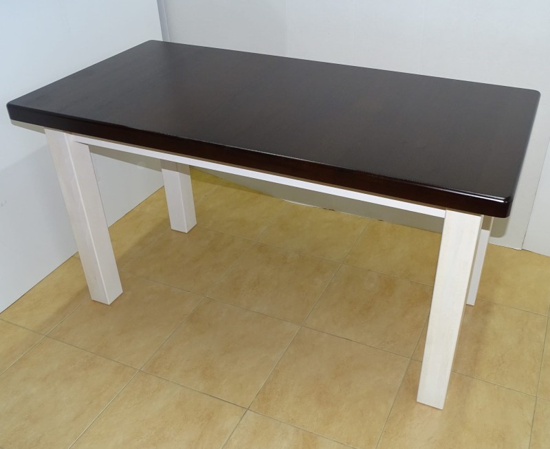 Stół drewno bukowe blat orzech 22-66 stelaż biel przecierany 2001