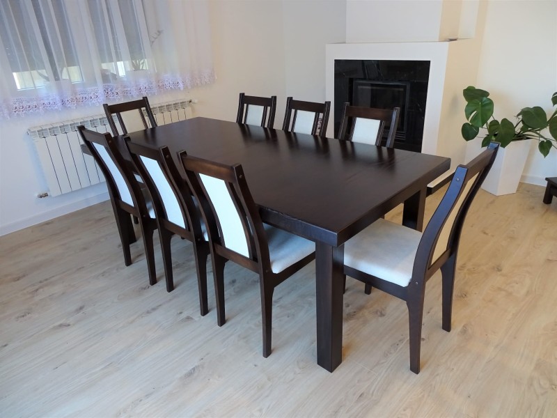 Zestaw mebli stół rozkładany 180 x 90 h 74 i 8 krzeseł Anna